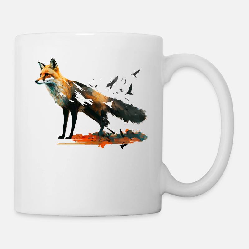 Fuchs Vogel Kunst Bunt Waldtiere Rotfuchs Geschenk - Tasse - Weiß