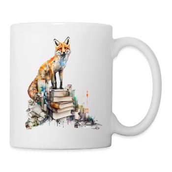 Fuchs Buch Bücher Lesen Kunst Geschenk Tier Zoo - Tasse - Weiß - Rechts