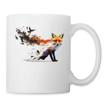 Fuchs Vogel Kunst Bunt Waldtiere Rotfuchs Geschenk - Tasse - Weiß - Rechts