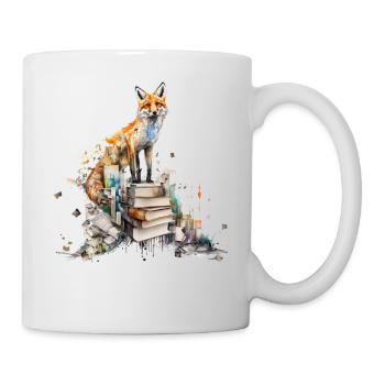 Fuchs Buch Bücher Lesen Kunst Geschenk Tier Zoo - Tasse - Weiß - Rechts