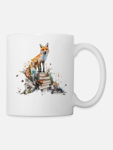 Fuchs Buch Bücher Lesen Kunst Geschenk Tier Zoo - Tasse - Weiß
