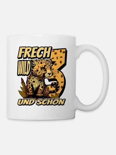 3. Kindergeburtstags Party Leopard Wild und Frech - Tasse - Weiß