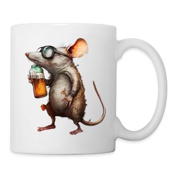 Lustige Bier Maus mit Brille - Tasse - Weiß - Rechts