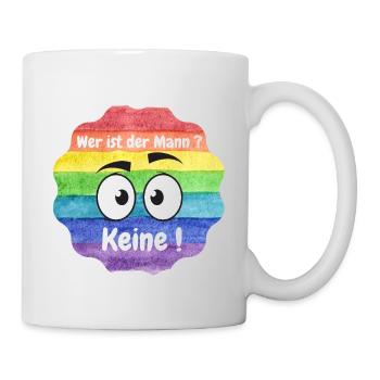 Wer ist der Mann in der Beziehung, Lesbian, CSD - Tasse - Weiß - Rechts