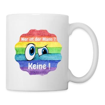 Wer ist der Mann in der Beziehung, Lesbian, CSD - Tasse - Weiß - Rechts