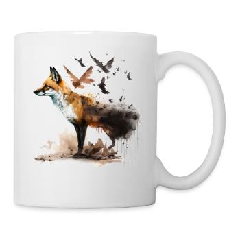 Fuchs Vogel Vögel Kunst Geschenk Tier Malerei Zoo - Tasse - Weiß - Rechts