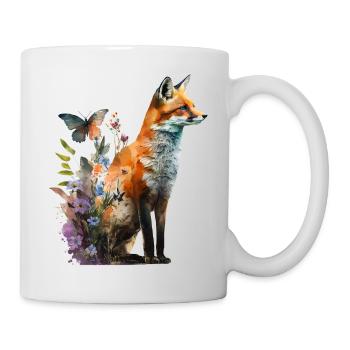Fox Art Animal Gift Forest Flowers Animal Motif - Mug - white - Right