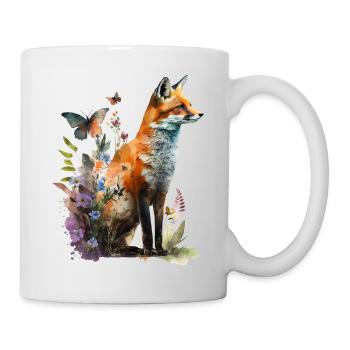 Fox Art Animal Gift Forest Flowers Animal Motif - Mug - white - Right