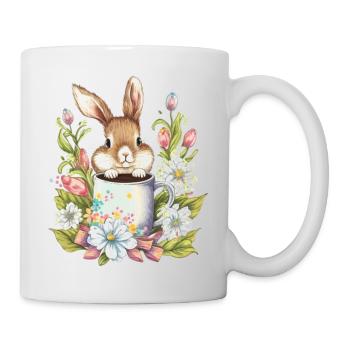 Lapin de Pâques avec fleurs et tasse à café Chemises de Pâques - Mug blanc - blanc - Droite