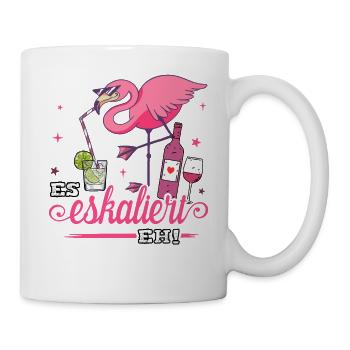 Es eskaliert eh Damen Shirt Flamingo Malle Outfit - Tasse - Weiß - Rechts