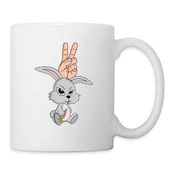 Lapin Carotte Carotte Main Signe de Paix Oreille de Lapin - Mug blanc - blanc - Droite