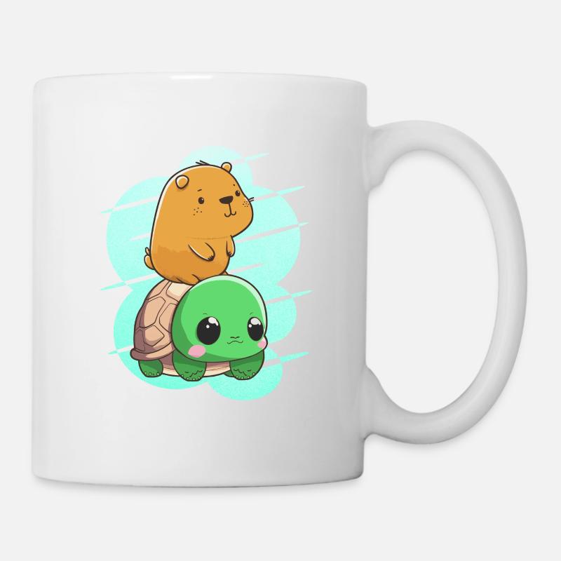 Baby Capybara auf Schildkröte - Tasse - Weiß
