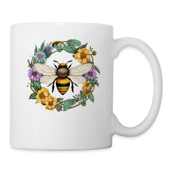 Couronne de fleurs avec abeille - Mug blanc - blanc - Droite