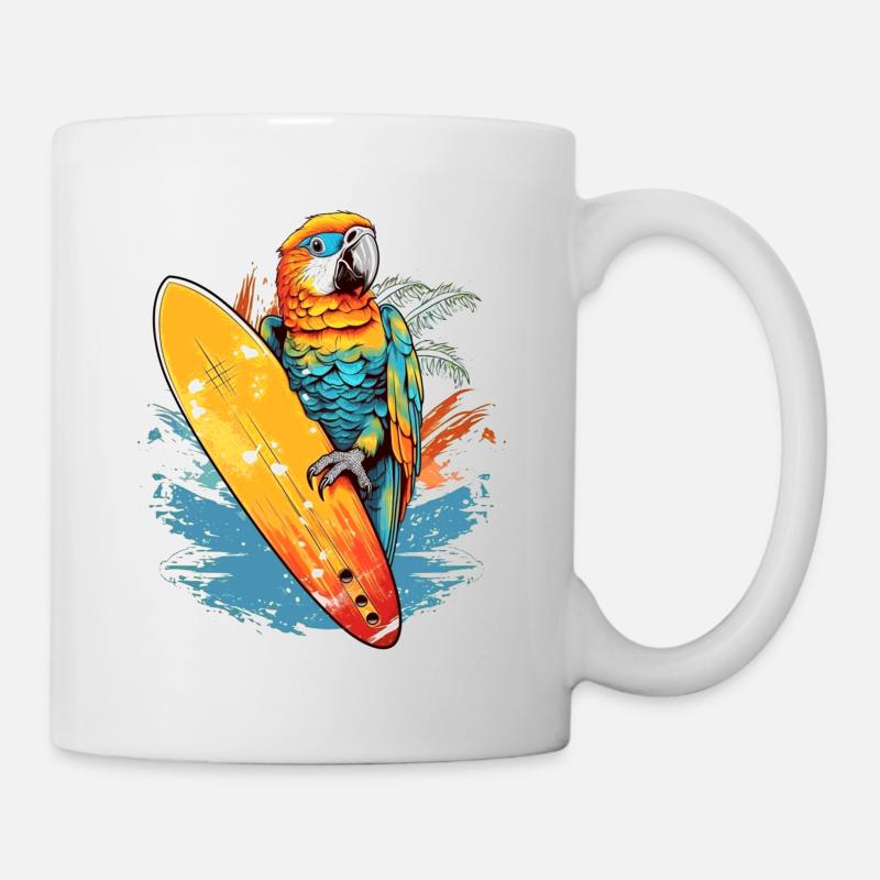 Cooler surfender Papagei mit Surfbrett - Tasse - Weiß