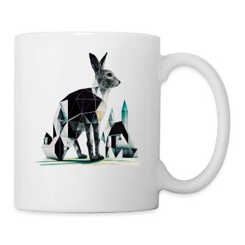 Hase Polygon Zeitung Kunst Geschenk Tier Kaninchen - Tasse - Weiß - Rechts