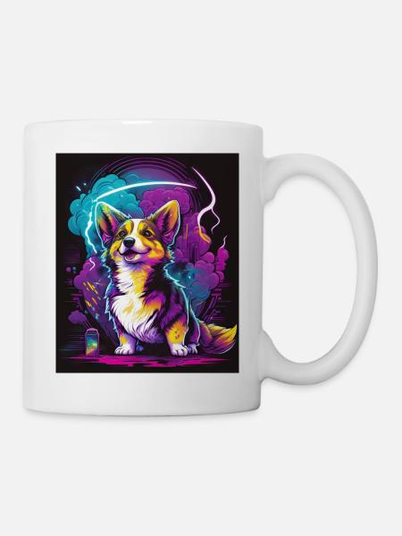 Synthwave Corgi - Retro Futuristische Haustierkunst - Tasse - Weiß