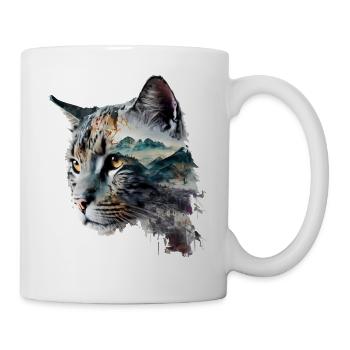 Katze Berge Landschaft Wald Katzenmotiv Geschenk - Tasse - Weiß - Rechts