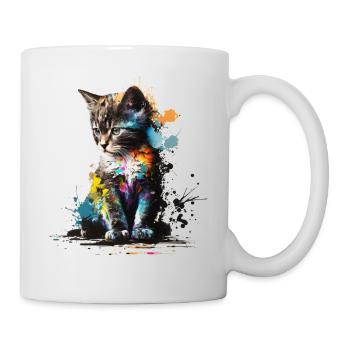 Katzenbaby Bunt Katze Kunst Geschenk Katzenmotiv - Tasse - Weiß - Rechts