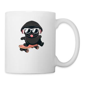 Hund Mops auf Skateboard - Tasse - Weiß - Rechts