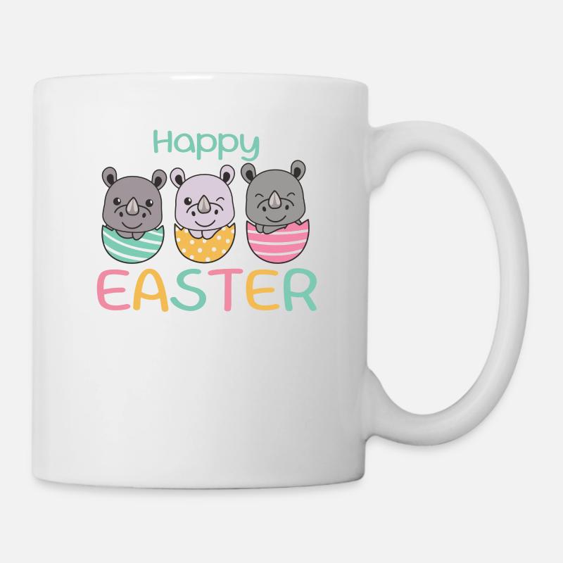 rhinocéros mignons à Pâques avec des œufs de Pâques rhinocéros - Mug blanc - blanc