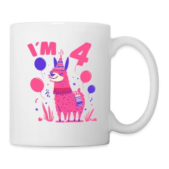 Motif d’anniversaire de lama mignon pour les filles I’m 4 Idée de cadeau - Mug blanc - blanc - Droite