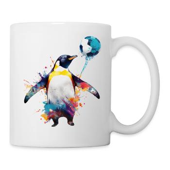 Pinguin Fußball Bunt Geschenk Tiermotiv Tier Kunst - Tasse - Weiß - Rechts