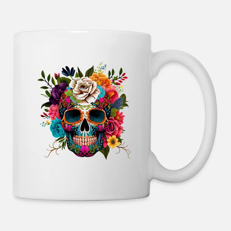Totenkopf Blumen Bunt - Tasse - Weiß