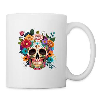 Totenkopf mit Blumen - Tasse - Weiß - Rechts