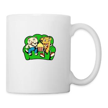 Katze und Pizza essen Popcorn - Tasse - Weiß - Rechts
