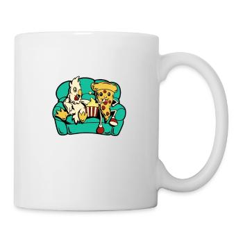 Chicken and pizza eating popcorn - Mug - white - Right