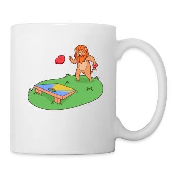 Lion plays cornhole - Mug - white - Right