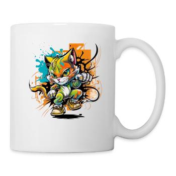 Streetstyle Katze Graffiti Kunst Streetart - Tasse - Weiß - Rechts