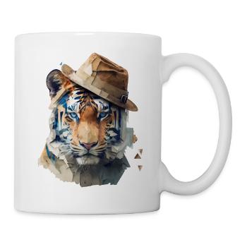 Tiger Hut Kunst Kunstwerk Geschenk Tier Zoo Motiv - Tasse - Weiß - Rechts