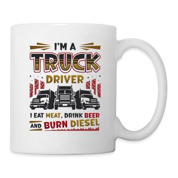Le chauffeur de camion mange de la viande et boit de la bière - Mug blanc - blanc - Droite