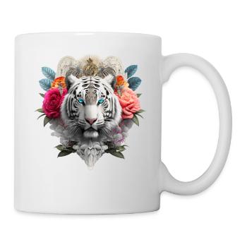 Tiger Blumen Mandala Kunst Geschenk Blaue Augen - Tasse - Weiß - Rechts