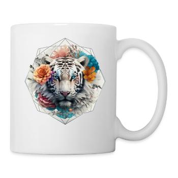 Tiger Blumen Mandala Kunst Geschenk Tier Motiv - Tasse - Weiß - Rechts