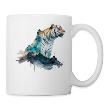 Tiger Berge Landschaft Natur Wald Tier Geschenk - Tasse - Weiß - Rechts