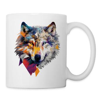 Wolf Bunt Kopf Kunst Geschenk Motiv Tier Wölfe - Tasse - Weiß - Rechts