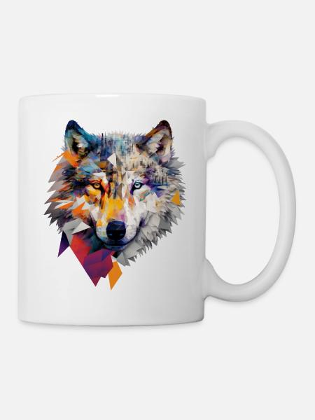 Wolf Bunt Kopf Kunst Geschenk Motiv Tier Wölfe - Tasse - Weiß