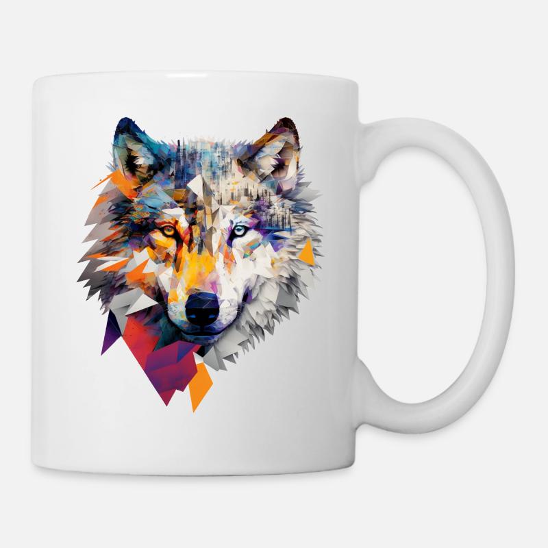 Wolf Bunt Kopf Kunst Geschenk Motiv Tier Wölfe - Tasse - Weiß