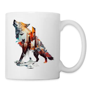 Wolf Architektur Bunt Geschenkidee Kunst Tier Zoo - Tasse - Weiß - Rechts