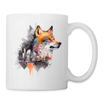 Wolf Architekt Bunt Geschenkidee Kunst Tier Zoo - Tasse - Weiß - Rechts