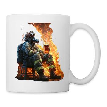 Pompier cool se détendre dans le feu avec de la bière - Mug blanc - blanc - Droite