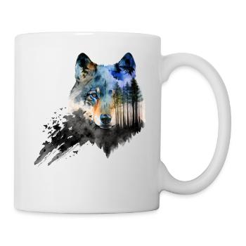 Wolf Wald Natur Landschaft Geschenk Idee Tier Zoo - Tasse - Weiß - Rechts