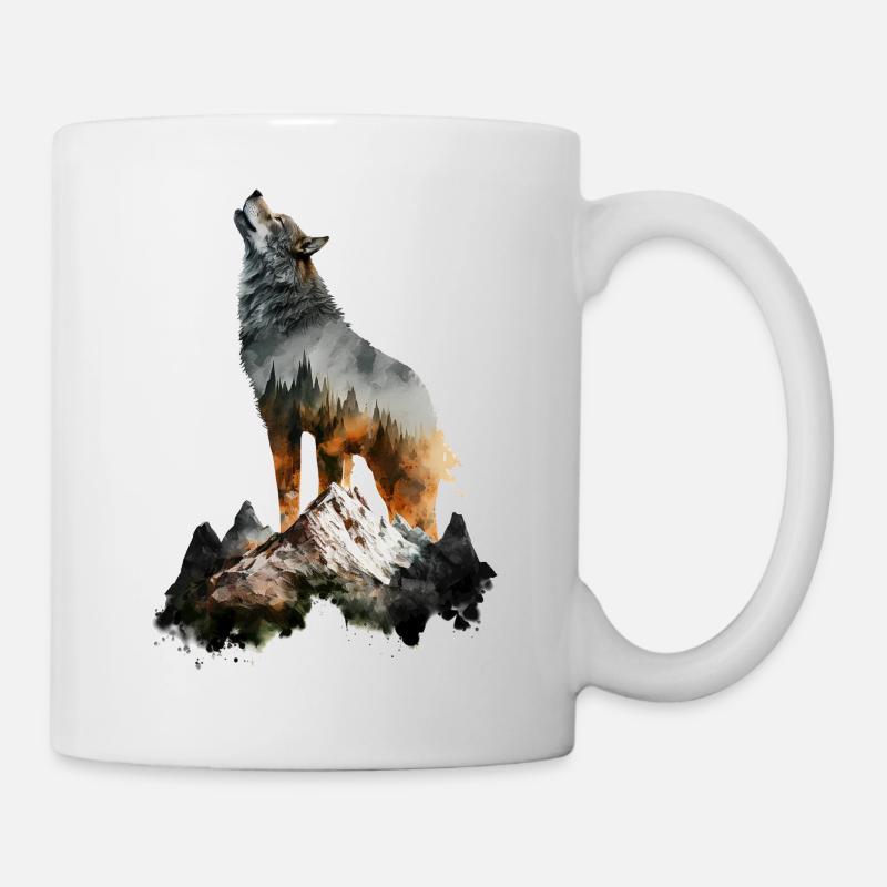 Wolf Berge Natur Wald Tier Tiermotiv Geschenkidee - Tasse - Weiß