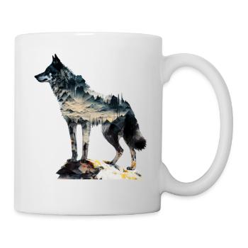 Wolf Berge Natur Wald Tier Tiermotiv Geschenkidee - Tasse - Weiß - Rechts