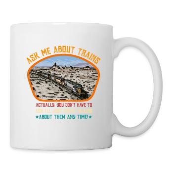 Posez-moi des questions sur les trains - Mug blanc - blanc - Droite