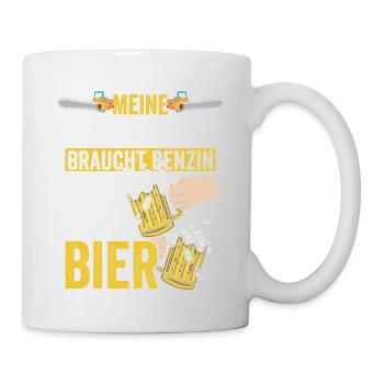 Ich brauche Bier die Kettensäge braucht Benzin - Tasse - Weiß - Rechts