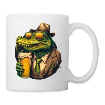 Cooles Krokodil mit Sonnenbrille im Anzug und Bier - Tasse - Weiß - Rechts