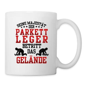 Parkettleger betritt das Gelände Fußbodenleger - Tasse - Weiß - Rechts